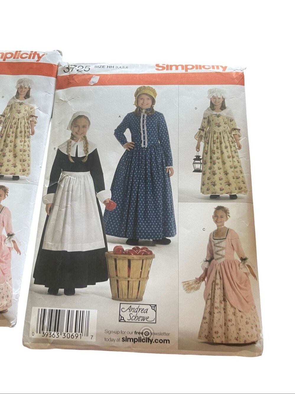 Simplicity 3725 Girls Prairie Pioneer Pilgrim Dress Size K5 HH Lot of 2